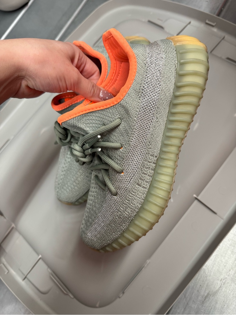 Yeezy Kids Sneakers Light Gray with Orange Accent